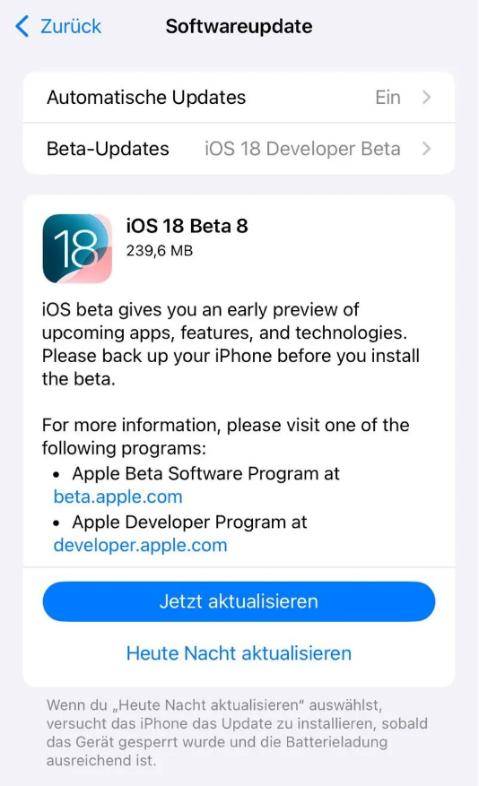 下陆苹果手机维修分享苹果 iOS / iPadOS 18 开发者预览版 Beta 8 发布 